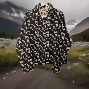 CHICO'S DESIGN Size 3 Vintage Cotton Jacket Black w/Ivory Llamas Alpacas Animals